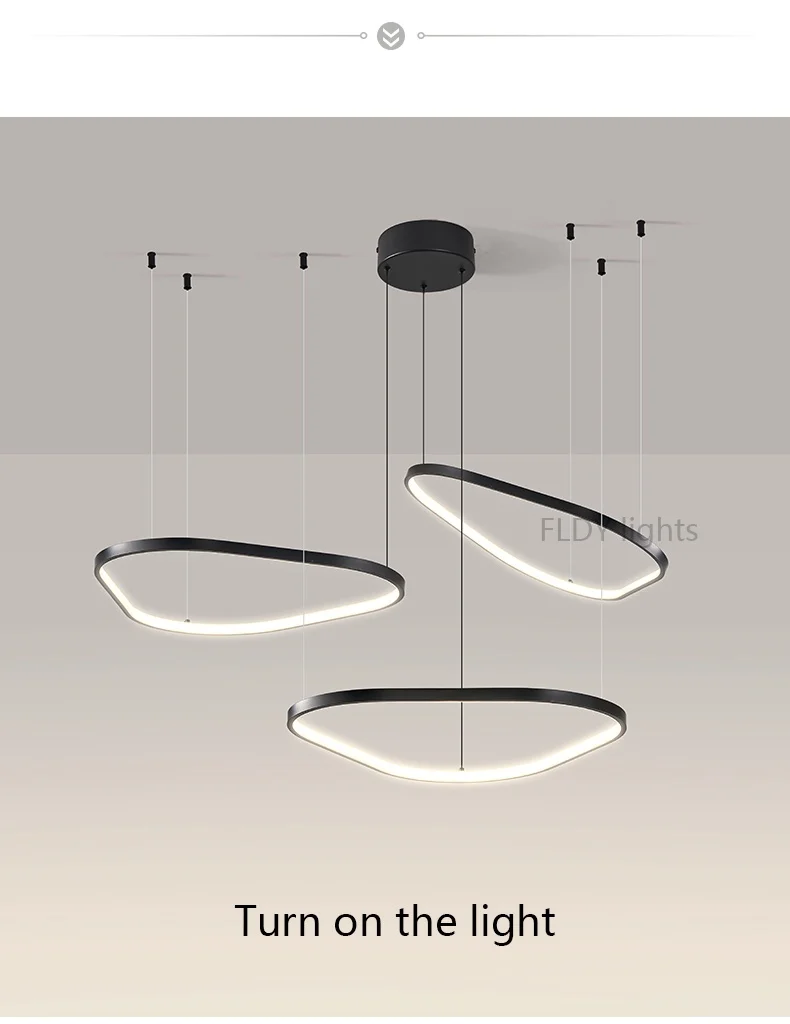 Moderne LED-Designer-Pendelleuchten, schwarz-weiße Ringe, Licht für Küche, Heimdekoration, Innentreppe, Esstischbeleuchtung – Detail 14