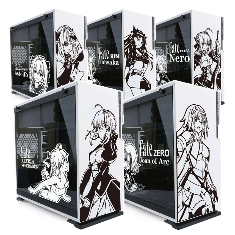 Fate Saber Joan Astolfo PC Case Stickers Anime Decal for ATX Computer Host Decorative Waterproof Removable Hollow Out Sticker anime fate fgo astolfo tabletop card case japanese game storage box case collection holder gifts cosplay
