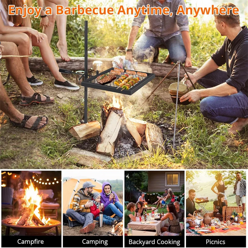 Heavy Duty Stainless Steel Swivel Campfire Grill Grate 5