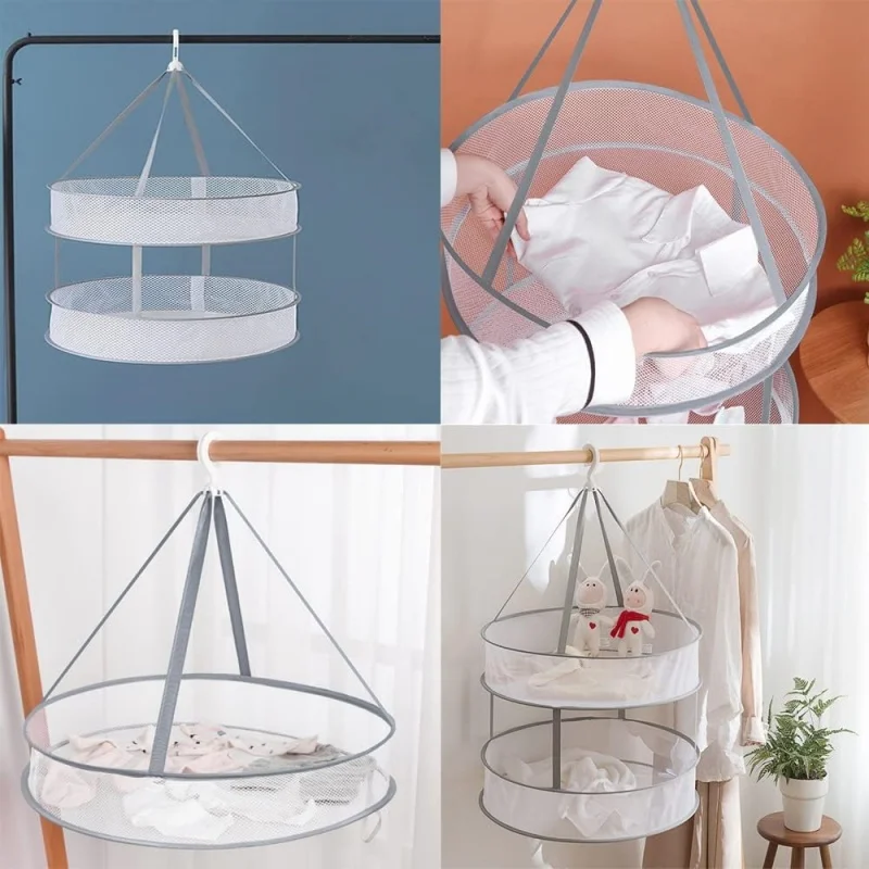 1/2 Layer Pop Up Clothes Dryer Rack Foldable Windproof Sweater Drying Rack Towels Socks Underwear Mesh Drying Rack For Home 2