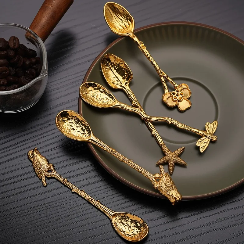 11CM Retro Metal Coffee Spoon Dragonfly Shape Ice Cream Dessert Mixing Teaspoon Kitchen Tableware