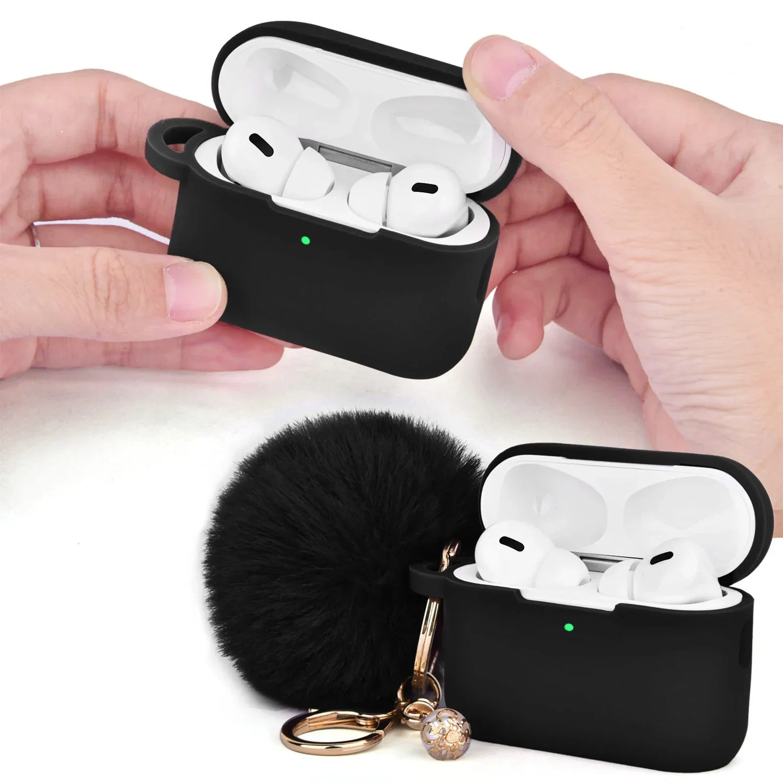 Cute fur ball keychain pendant headphone case suitable For Apple Aripods 1 2 3 4 Pro Pro2 anti drop soft protective case