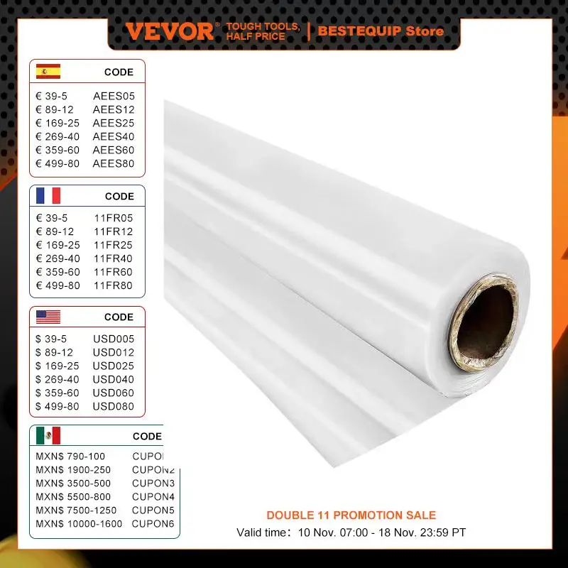 VEVOR Greenhouse Cover 6 Mil Clear Plastic Greenhouse Film UV Resistant Polyethylene Covering Garden Plants Flowers Agriculture