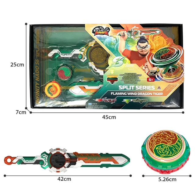 Infinity Nado 6 Split Series-Flaming Wind Dragon Tiger Deluxe Sword Launcher with Detachable Scabbard & Flashing Spinning Top 6