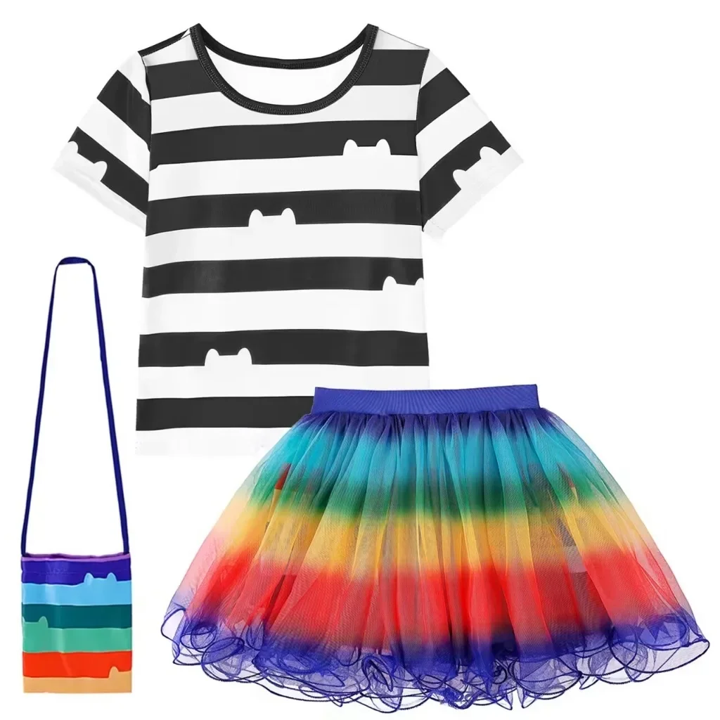 Gabby Dollhouse Cartoon Girls Black And White Stripe T-Shirt+Skirt+Bag Sets Carnival Gabby Cats Costume Party Outfits 8Y