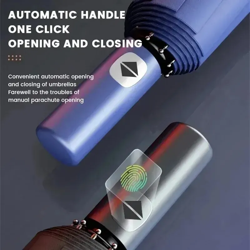 12 Bone Black Glue Fully Automatic Umbrella With Thick And Durable Keel Three Fold Umbrella UV Resistant Folding