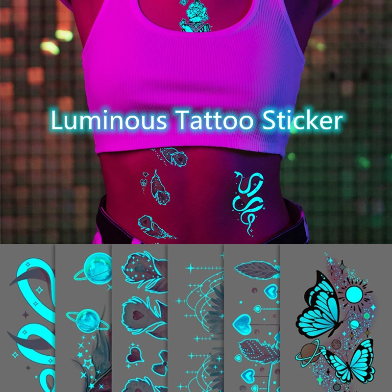 

Sexy Butterfly Luminous Tattoo Sticker Temporary Waterproof Arm Body Art Fake Tattoos Women Makeup Festival Accessories