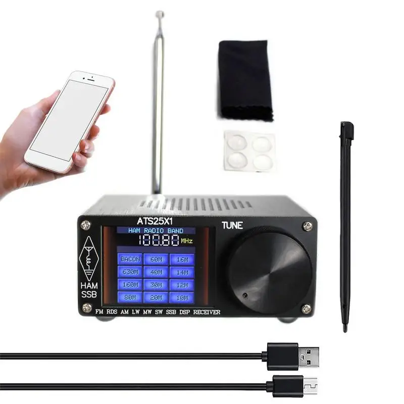 

ATS25X1 Portable 2.4 Inch Touch Screen Si4732 Full Band Radio Receiver FM LW MW And Ssb Radio Player With Aluminum Alloy Case