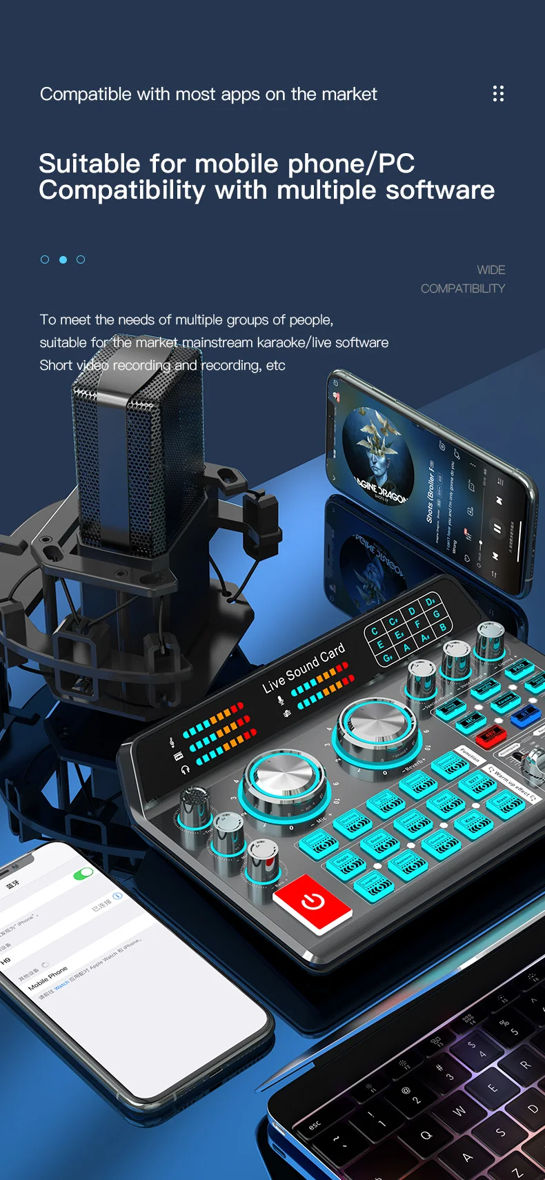 Live Sound Card for Mobile & Computer Universal Recording Mic Head Dedicated for Singing and Live Streaming
