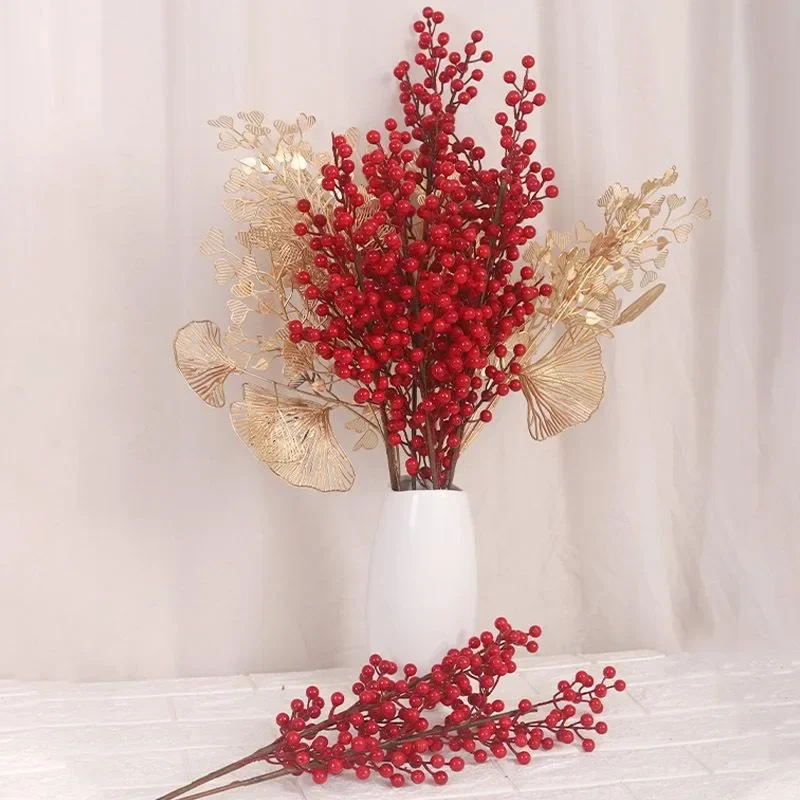 1PCS Christmas Red Berry Bouquet Fake Plant For Home Vase Decor Xmas Tree Ornaments New Year Party Living Room Decoration