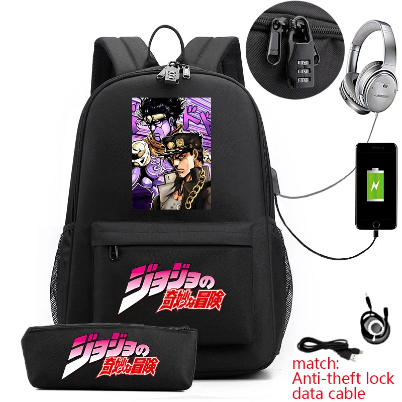 JoJo's Bizarre Adventure Print Student Anti-Theft Backpack with Pencil Case for Kids Teens Daily School Bag 1