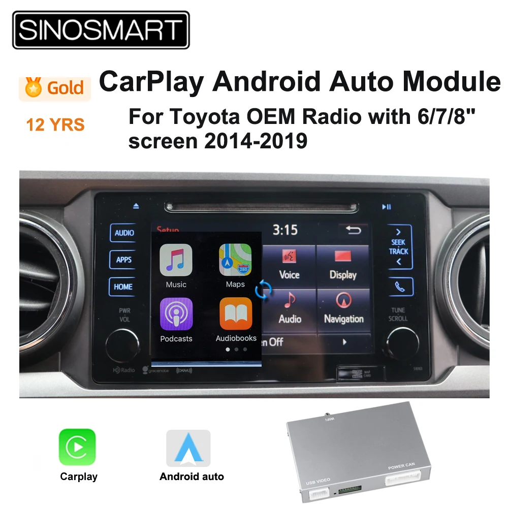 Sinosmart Carplay/Android Auto Decoder Per Toyota Originale Oem Schermo Radio Alphard Ch-R 86 Sienna 2014-2019