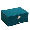 Nouveau Style Vintage vert velours boîte à bijoux Double serrure boîte de rangement collier boucles d'oreilles et bagues boîte à bijoux grande capacité