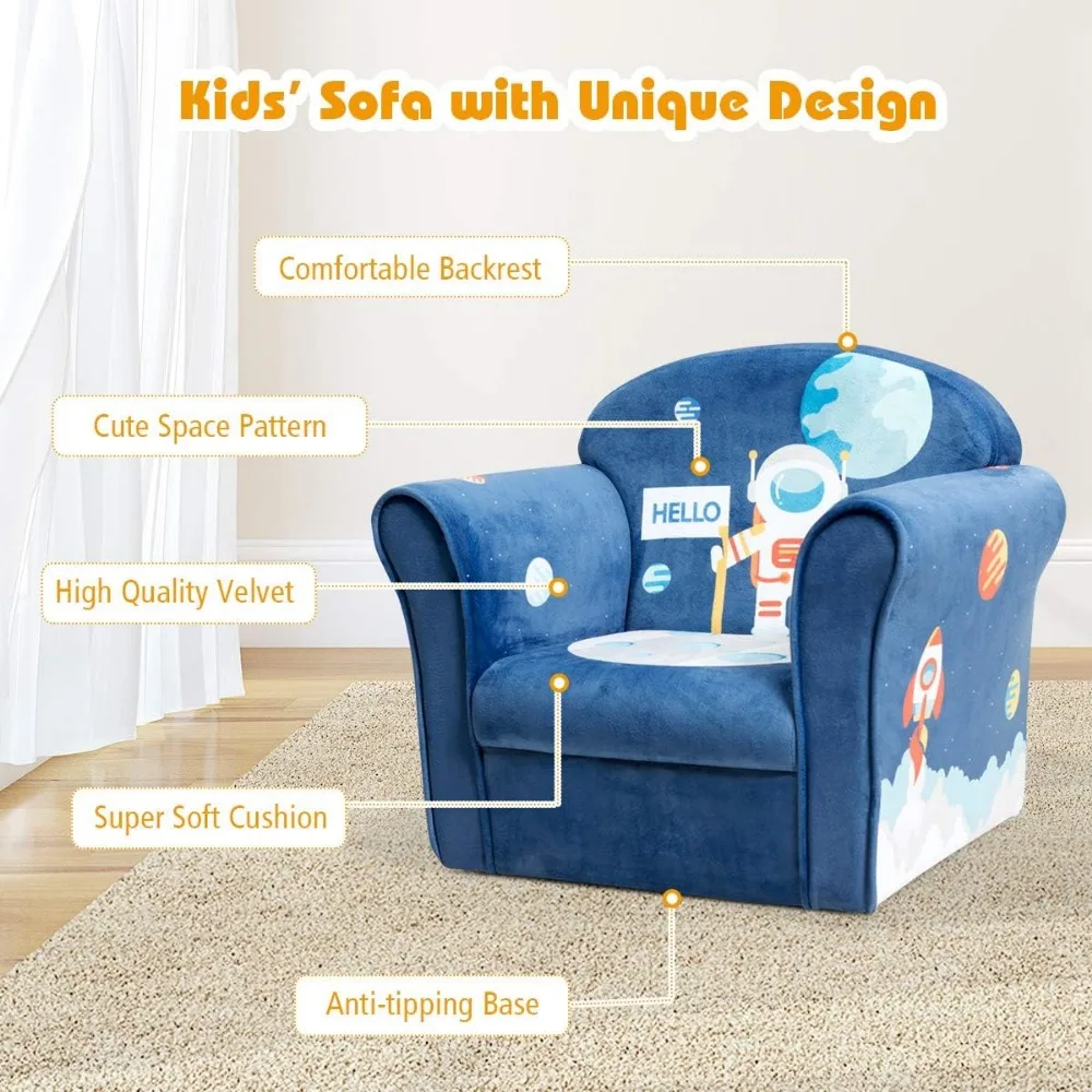 Kids Couch, Children's Sofa Armrest Chair with Pattern, Toddler Furniture w/Sturdy Wood Construction, Preschool 6