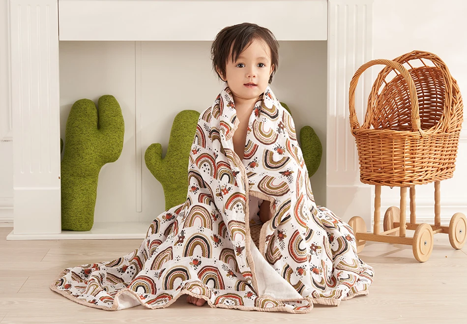 quilt Elinfant 1PCS Bamboo Cotton Baby Towel Wrap 120x110cm Soft Print  Baby Muslin Swaddle Blanket baby seat support rope