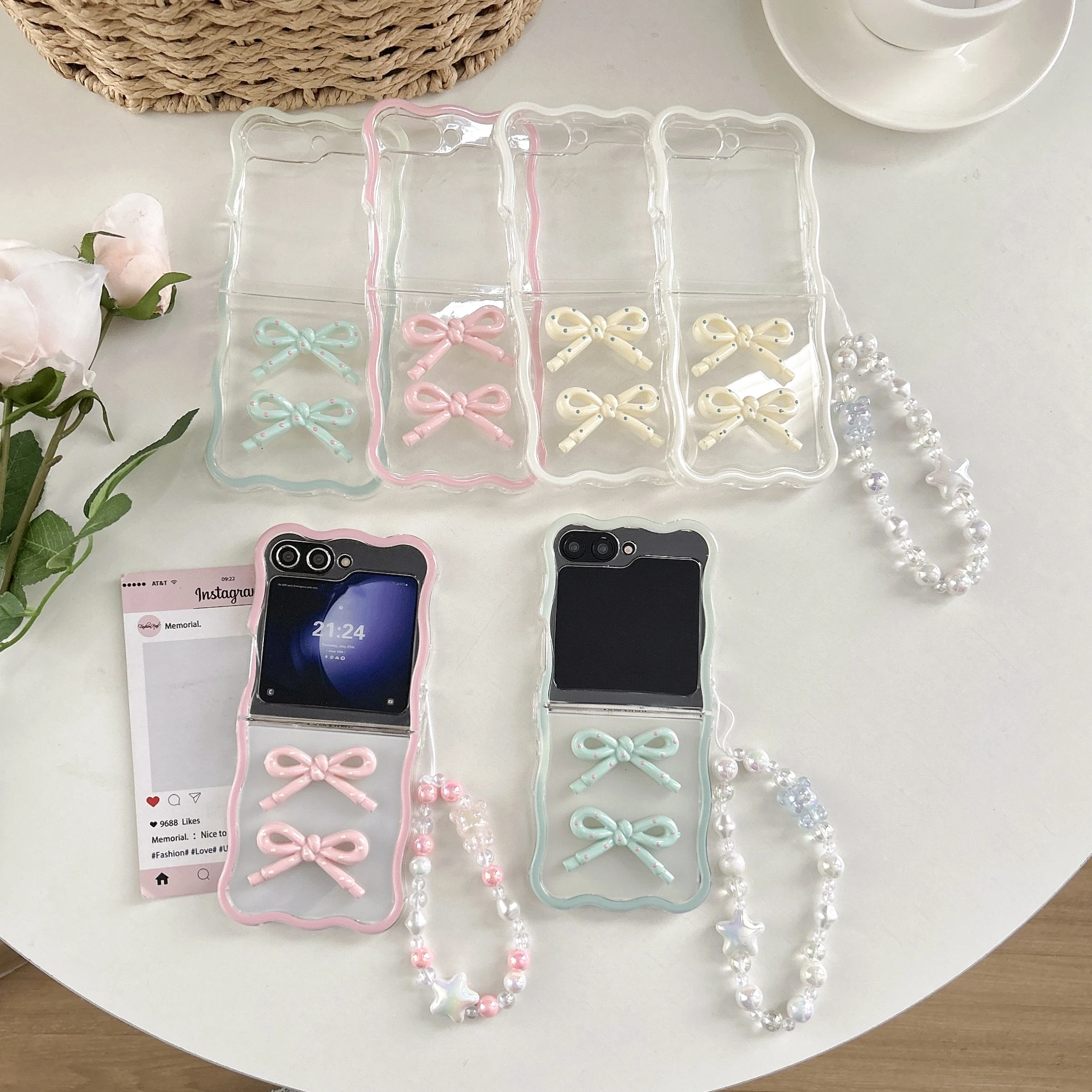 Shockproof 3D Bow Wavy Edge Design Case with Lanyard Bracelet - Cute Chic Ultra-Thin Silicone Cover