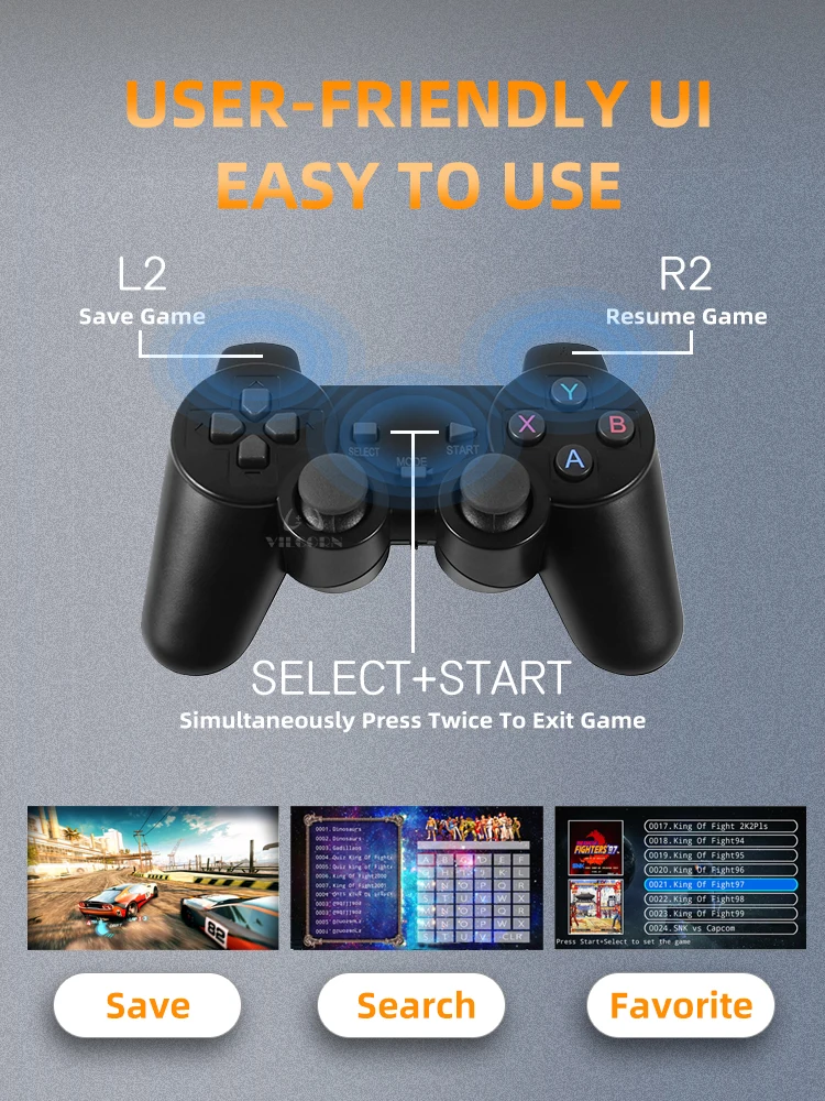 VILCORN 넷플릭스 유튜브용 TV 게임 스틱, 4K HDR 와이파이 파이어 TV 스틱, 레트로 게임 콘솔, PS1, PSP, N64, GBA, 안드로이드 TV 박스용, TG8
