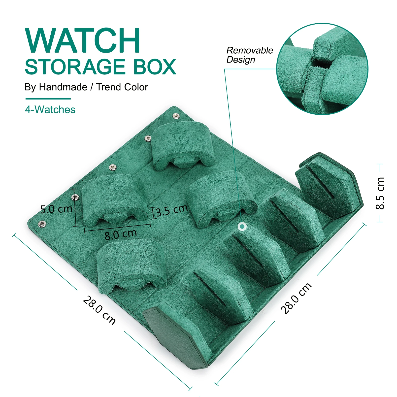 Watch Traval Case Box Organizer 4 Slots Genuine Leather Portable Zipper Watch Case  Bracelet Green Display Box