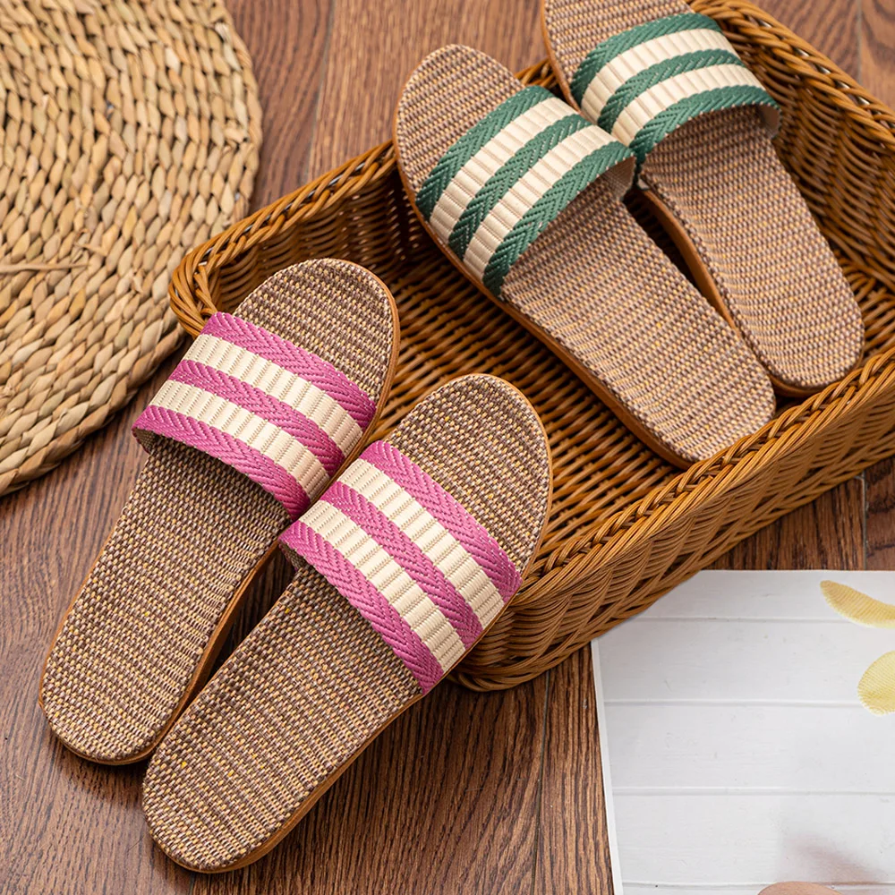 Women Linen Slippers Lightweight Couple Slippers AntiSlip Home Shoes Indoor lightweight slippers