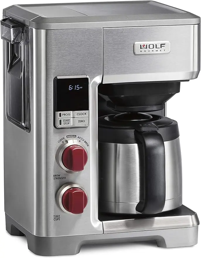 WOLF GOURMET Programmable Coffee Maker System with 10 Cup Thermal Carafe, Built-In Grounds Scale, Removable Reservoir stainless steel kitchen sink brushed above counter undermounter silver single bowel wash basin with gourmet faucet accessories