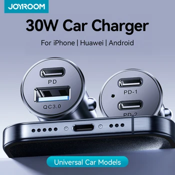 Joyroom 30W Mini Car Charger PD QC3.0 USB Type-C Caricatore per auto a ricarica rapida Caricatore per telefono a doppia porta per iPhone Samsung Galaxy