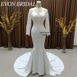 EVON BRIDAL White Long Sleeves Wedding Dresses For Women Civil Lace Soft Satin свадебное платье Mermaid Backless Bridal Gowns