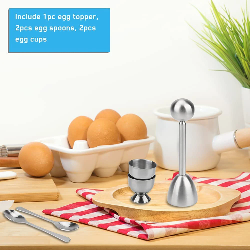 Egg Cracker Topper Set Stainless Steel Soft Hard Boiled Eggs Separator Holder Spoons Kitchen Egg Tools KC1013