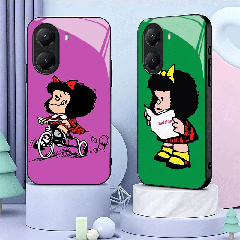 Cartoon Mafalda Design Tempered Glass Phone Case