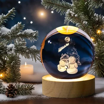 Santa Claus 3D Crystal Ball Night Light USB LED Desk Lamp Christmas Tree Snowflake Design Ambient Room Lighting Christmas Gifts