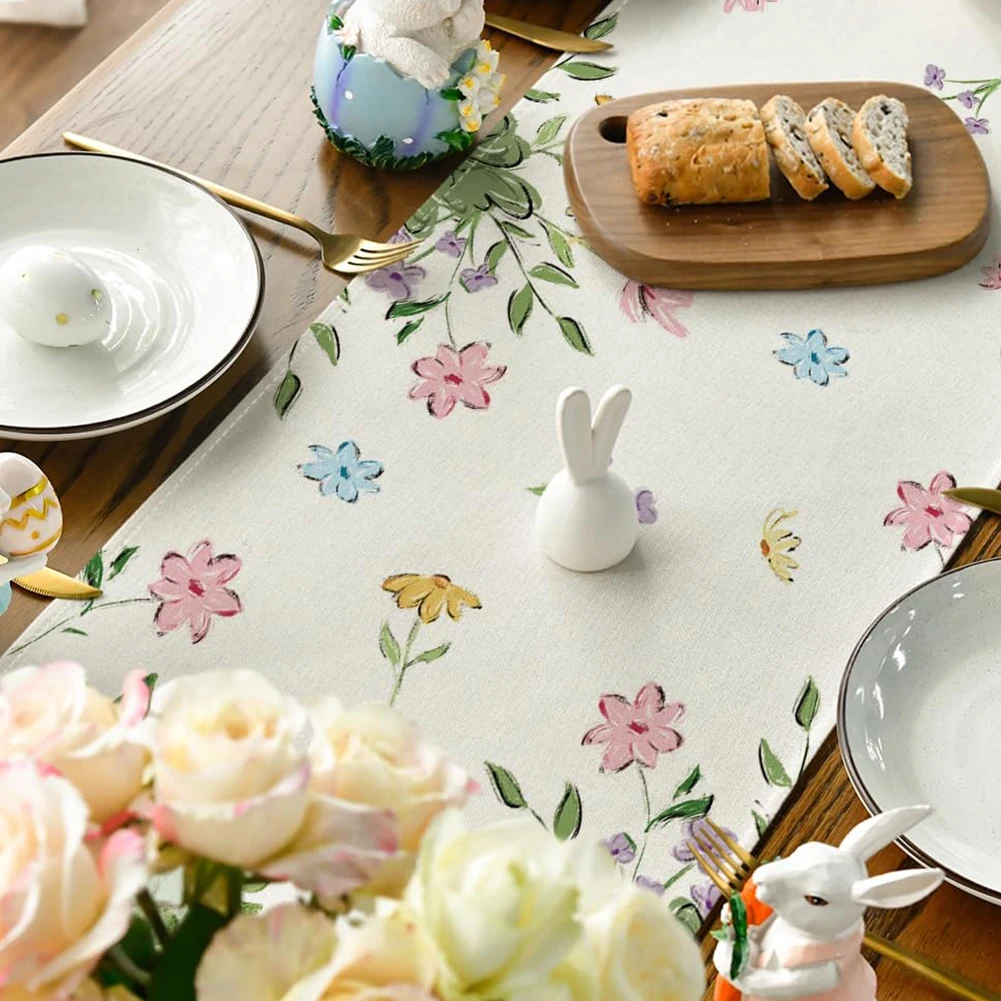 Easter Bunny Linen Table Runner Spring Table Runners Easter Bunny Spring Linen Table Runner for Kitchen Dining Table Decor