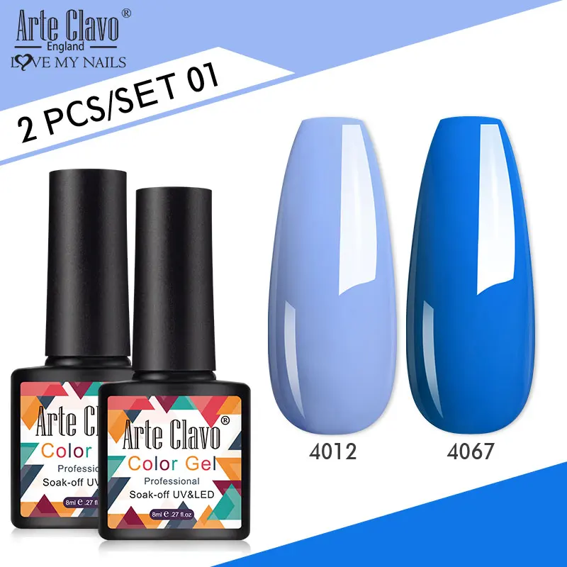 Arte Clavo 네일 젤 광택제 네온 컬러 글리터, 반영구 흡수 젤, UV LED 바니시 키트, 8ml, 2 개 세트