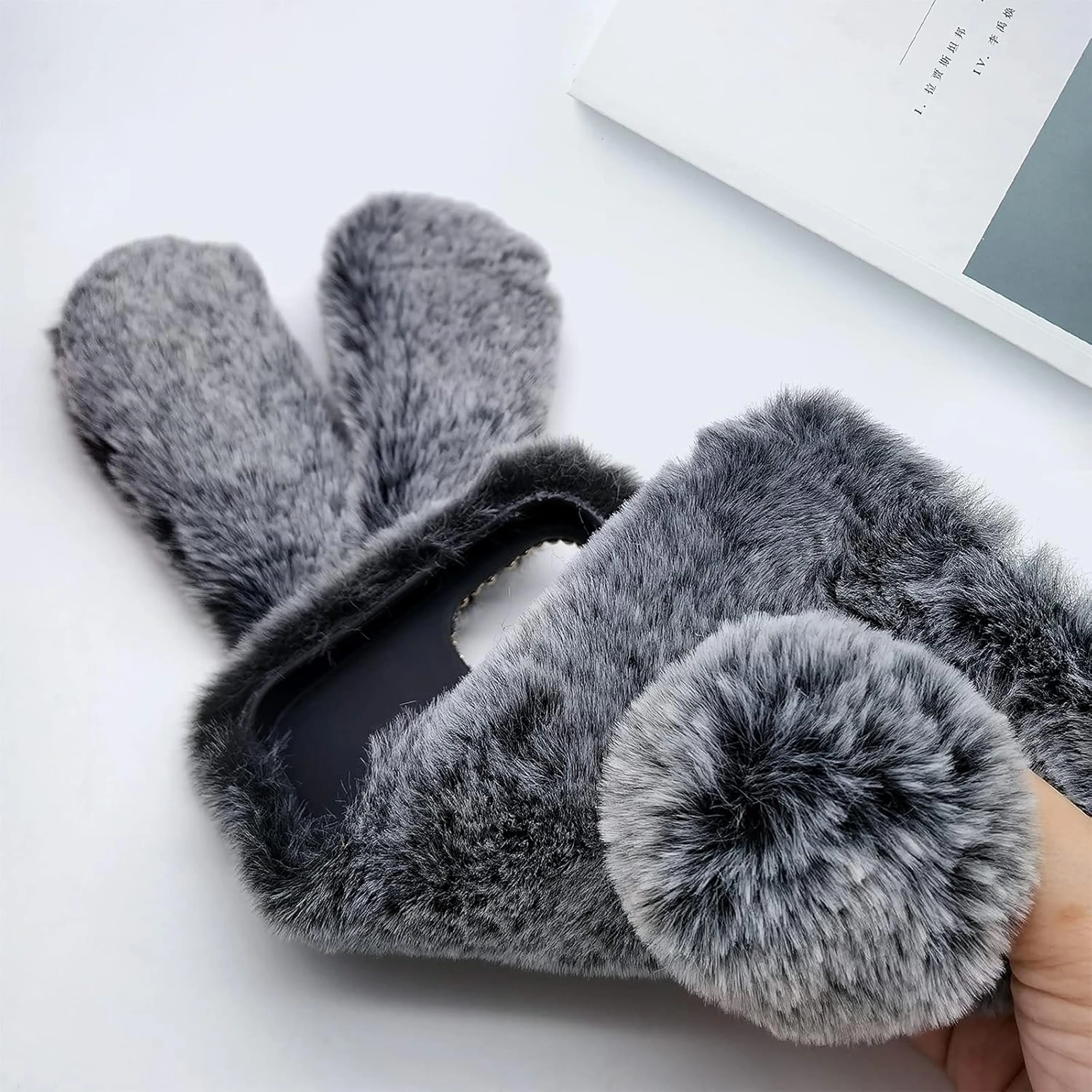 3D Rabbit Plush Case for iPhone 16 Pro Max Luxury Cute Warm Bunny Furry Soft 3D Long Ear Hair Plush Rabbit Case Cover for Grils