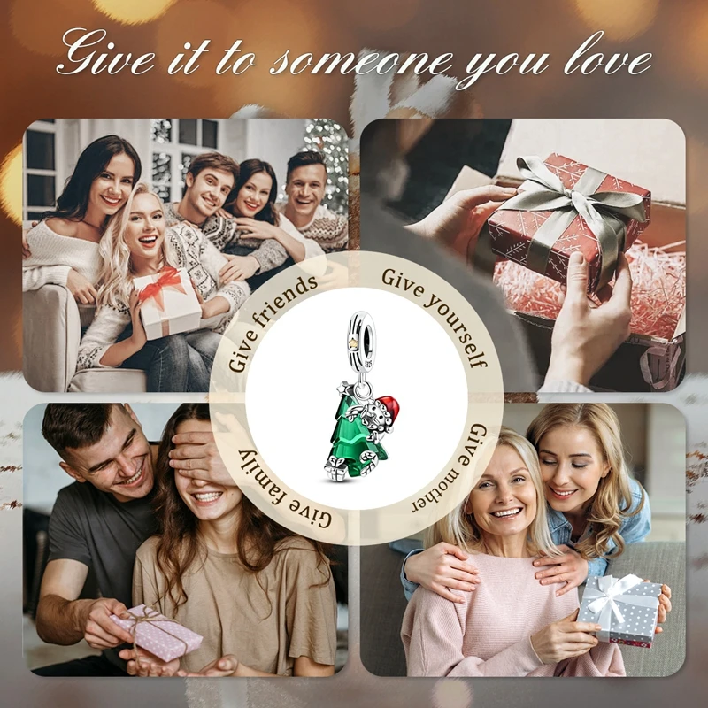 Charms aus 925er Silber, goldener Weihnachtsmann, Lebkuchen-Anhänger, Perlen, passend für Original-Armbänder, Halsketten, Rentier, Schneemann, Damenschmuck, DIY – Detail 7
