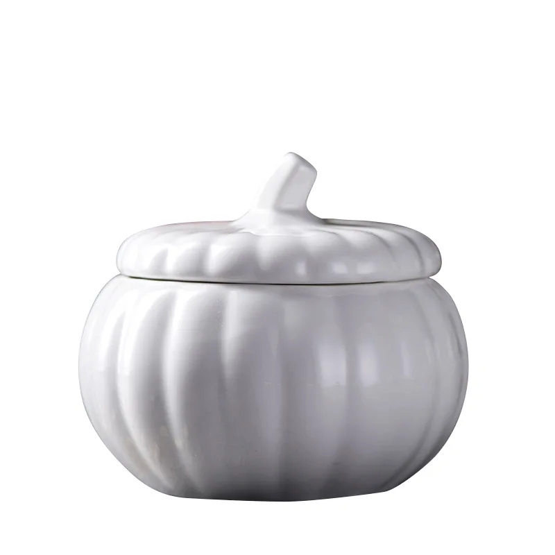 

400ml Nordic Style Pure White Porcelain Soup Bowl Pumpkin Shaped Dessert Pot with Fitting Lid Noodle Tablewares Food Container