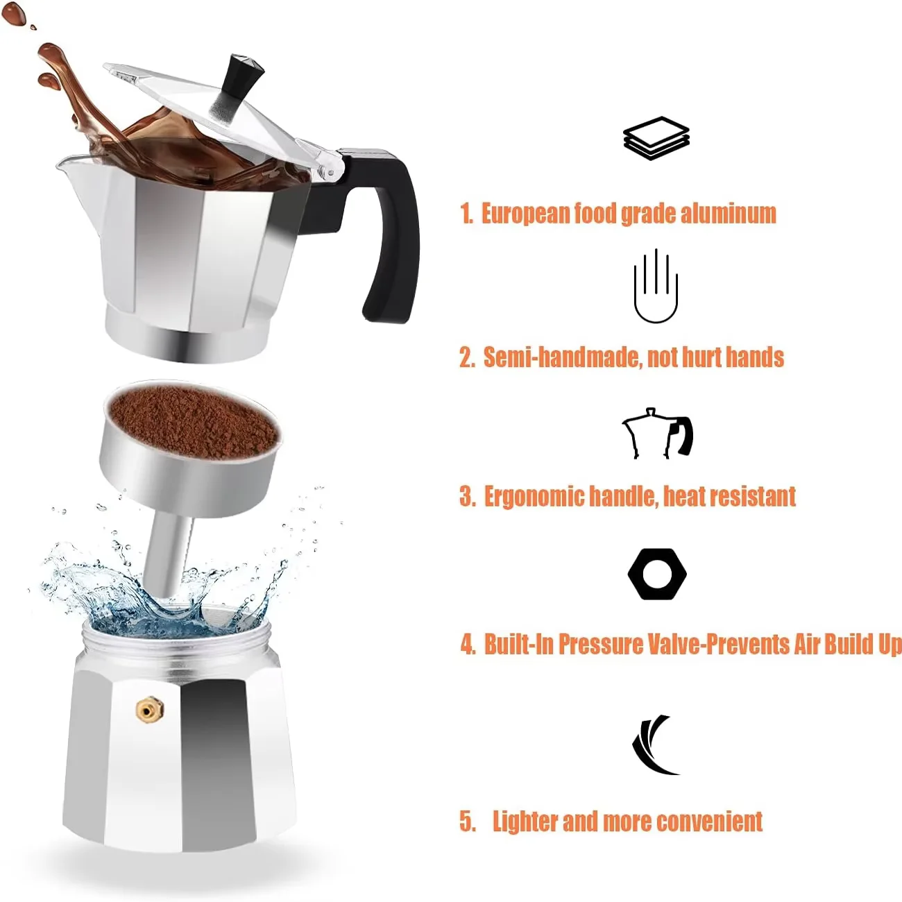 Espresso Coffee Maker Coffee Maker Coffee Pot Espresso Maker Moka Coffee Pot Espresso Latte Percolator Stove Coffee Maker Espresso Pot Italian Machine 50/300/450ml Aluminum
