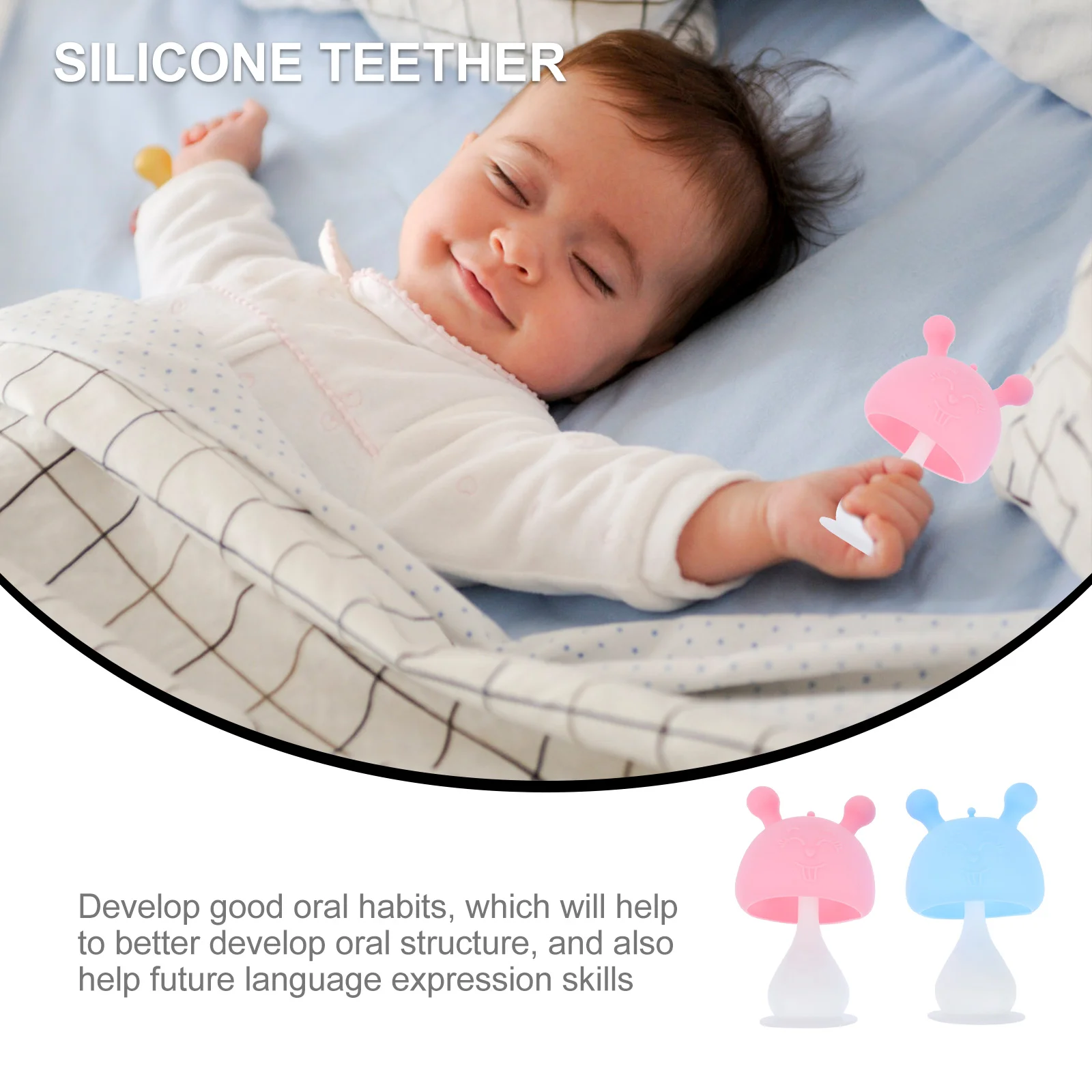 2 Pcs Mushroom Teether Food Grade Silicone Baby Teethers Habit Development Pain Relief Molar Soother Safe Training Toys