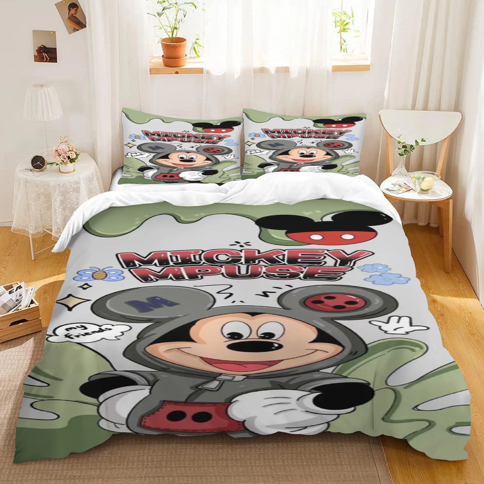 

Пододеяльник, пододеяльник, пододеяльник с Микки-Маусом, милое украшение для спальни, детский подарок, королевский комплект постельного белья, комфорт, 3 предмета, 1/2 наволочка