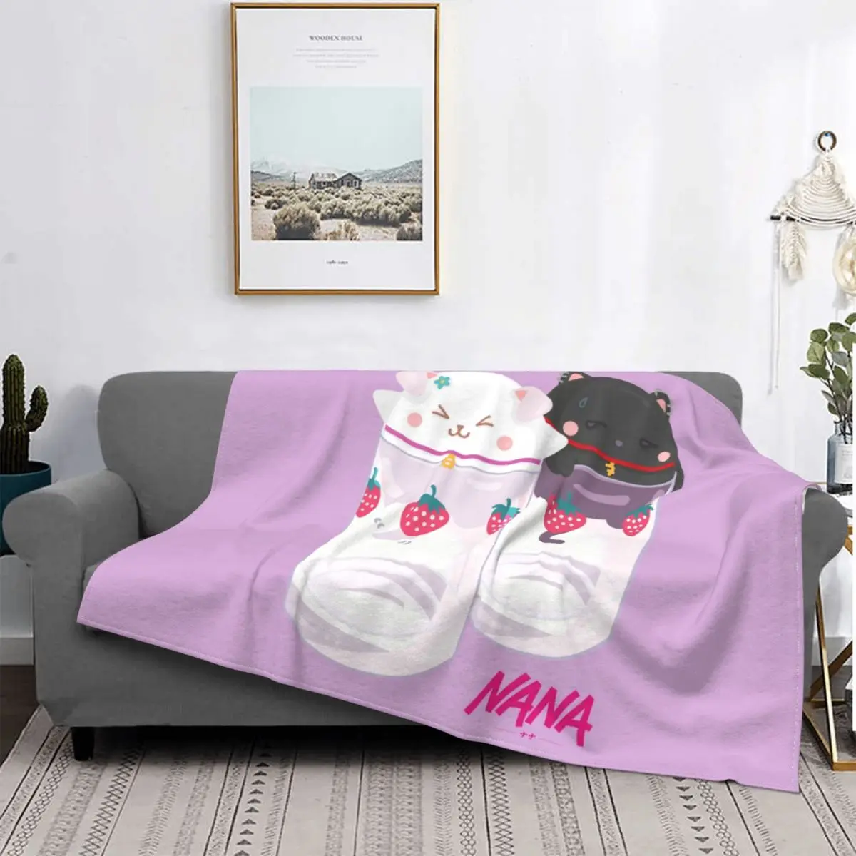 

Nana & Hachi Strawberry Glasses Blankets Flannel Printed Kawaii Breathable Super Soft Throw Blanket for Bedding Office Bedspread