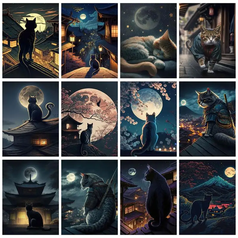 

CHENISTORY 50x65cm Paint By Numbers For Adults Cat In Night Drawing With Numbers Home Decors Picture Coloring For Handiwork