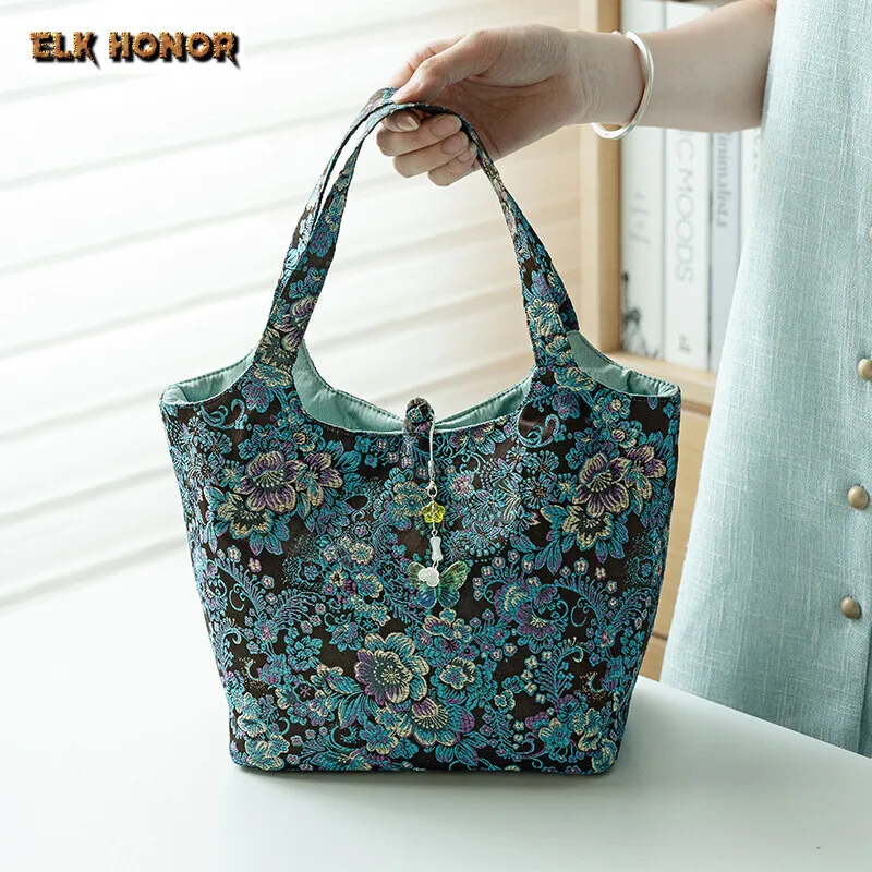 Deep Blue Lucky Flower Tea Art Storage Bag Large Capacity Tea Service Convenient to Carry Travel Handbag Teaset Protection Bag