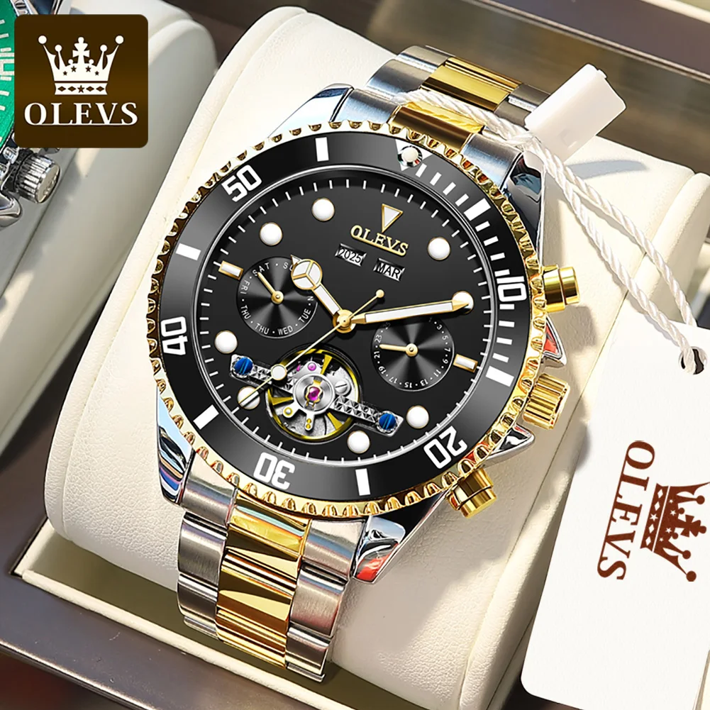 

OLEVS New Watch Men Automatic Mechanical Tourbillon Clock Fashion Sport Diving Watch Waterproof Luminous Watches Mens 6605