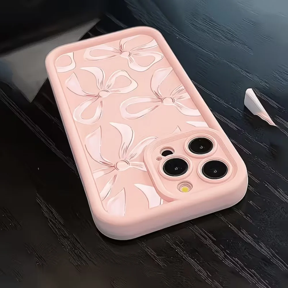 Pink Bow Heart Design Shockproof Phone Case - Soft TPU Cover