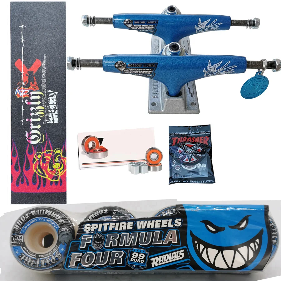 spitfire wheels forged 5.25inch THUNDER skateboard trucks good quality LM pro chrome steel bearings grip tape skateboards
