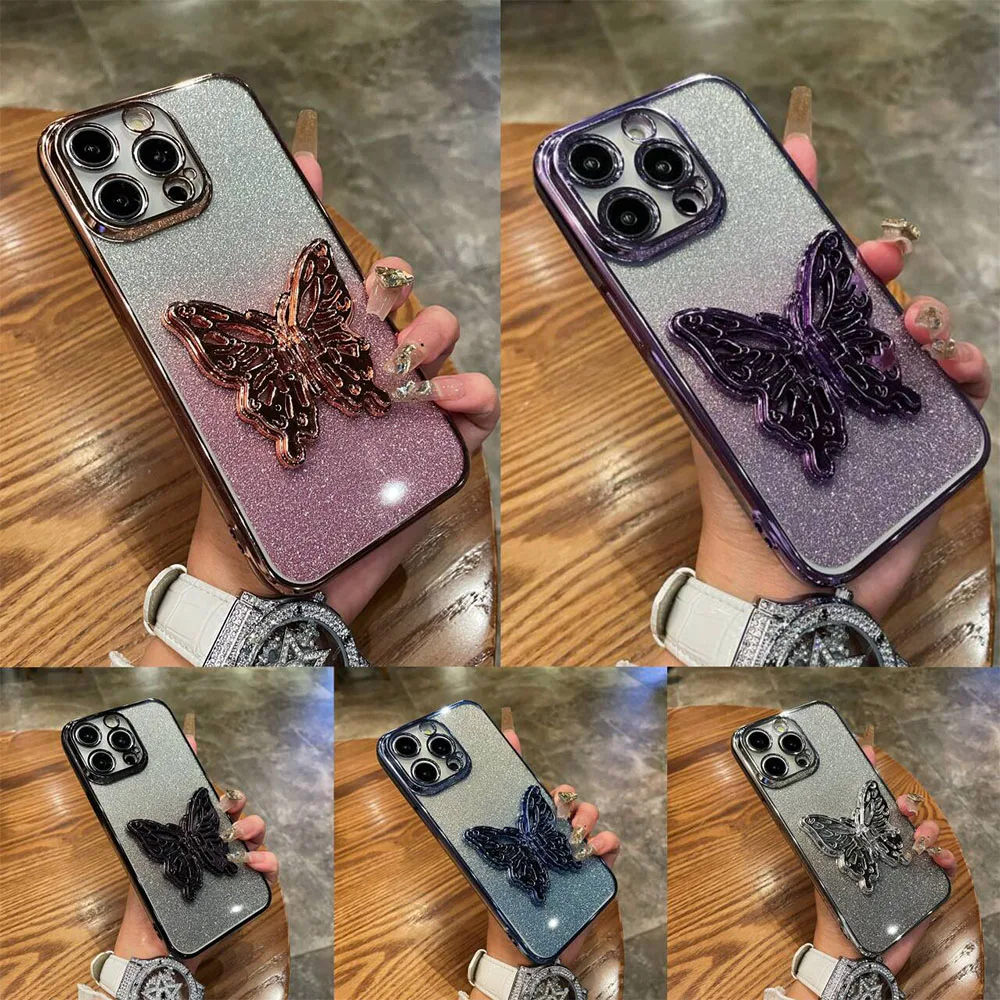 Chic Gradient 3D Butterfly Holder Stand Shockproof Case