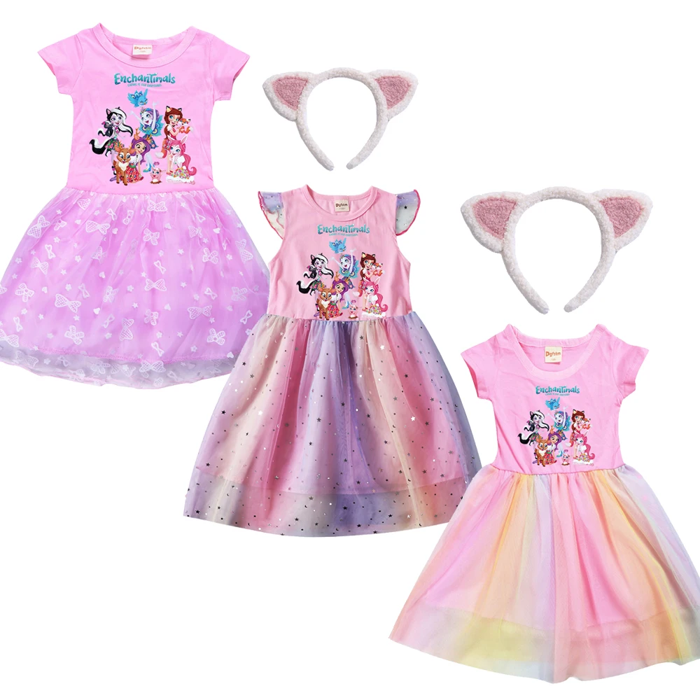 Incantimals Kids Summer Charactim Als Dress Neonate Cute Lace Princess Dress Toddler Girls Birthday Party Dresses Copricapo