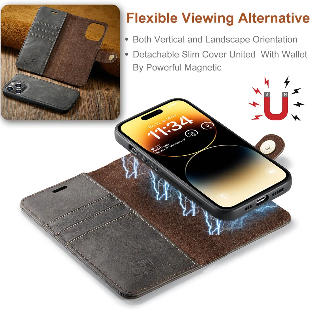 2 In 1 Detachable Magnetic Wallet Leather Flip Case For Iphone 11