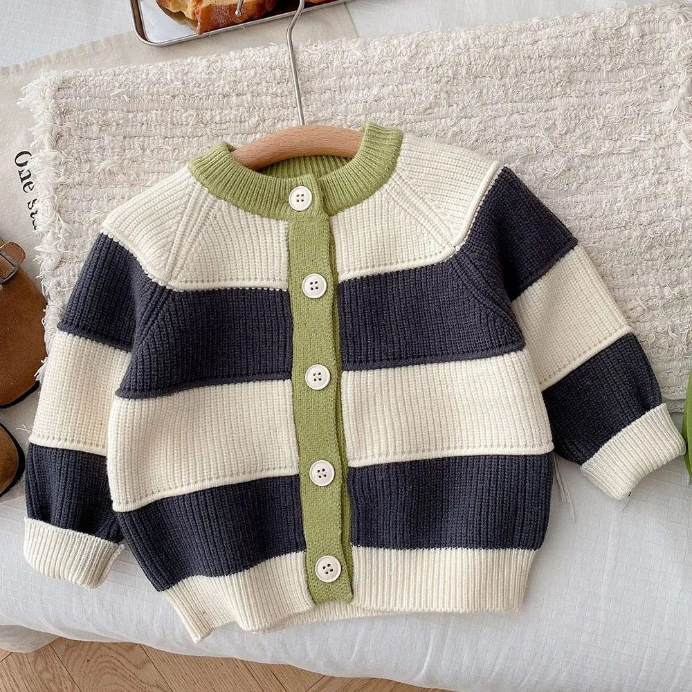 

Toddler Boy Knit Sweater Striped Fashion Autumn Winter Children Clothing Birthday Kids Outerwear Cardigan