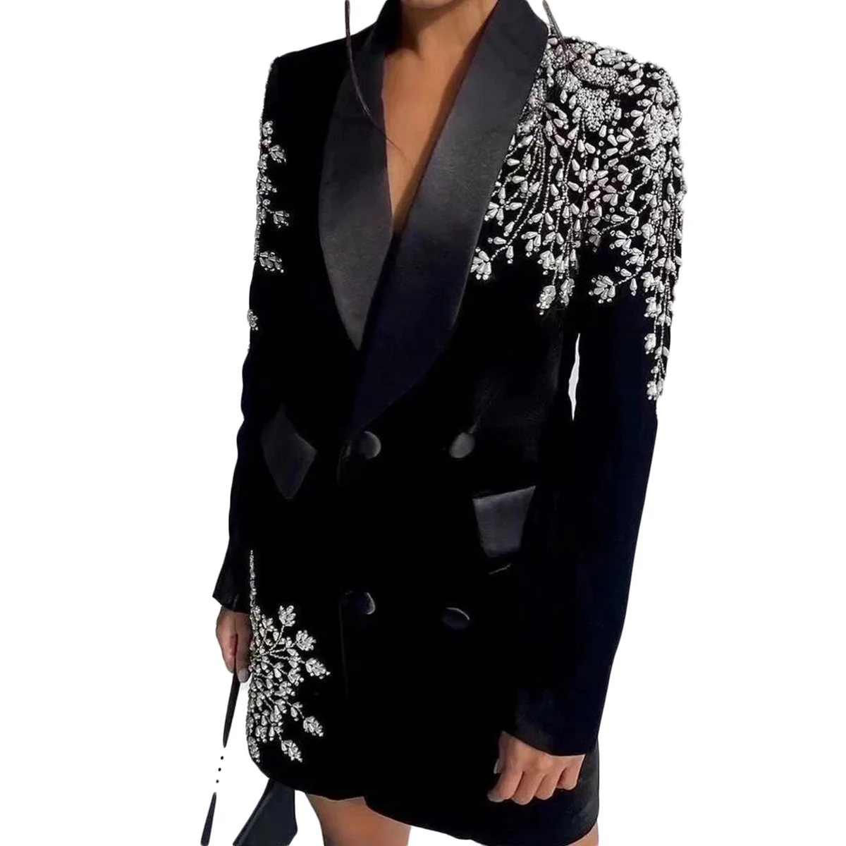 Women Dresses Full Sleeve Beading Blazer Party Gown Made Crystal Power Formal women party dresses