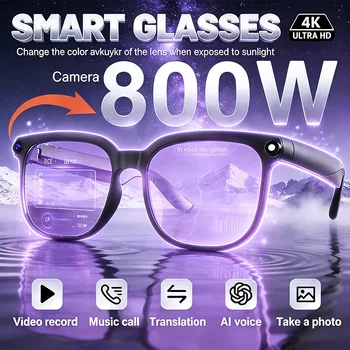 Occhiali Smart Multifunzione 6K HD AI con Fotocamera 800MP, Chiamate Bluetooth, Foto, Video, ChatGPT, Musica e Traduzione
