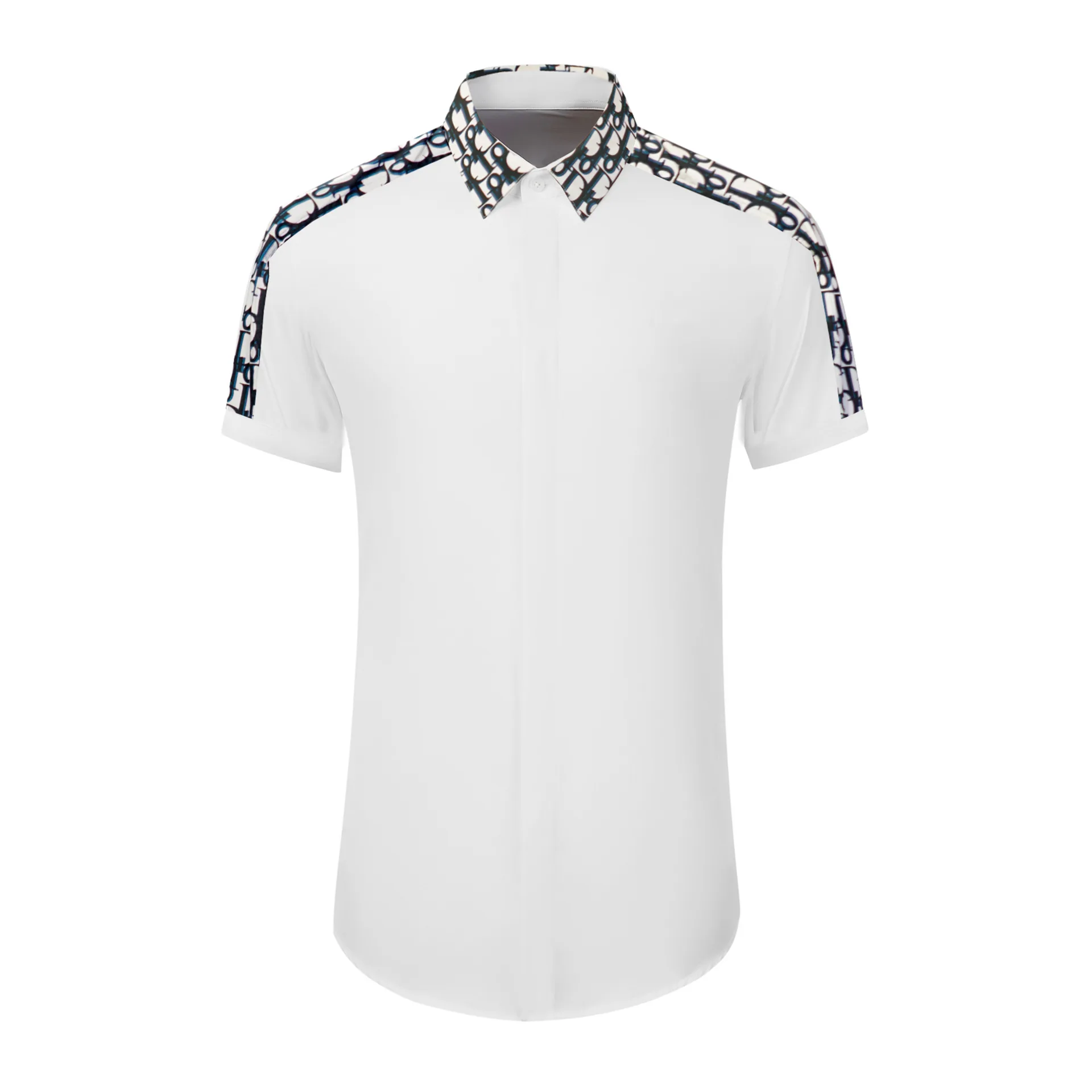 

Main new product: letter printed sleeve collar patchwork elastic high-density long staple cotton men's shirt